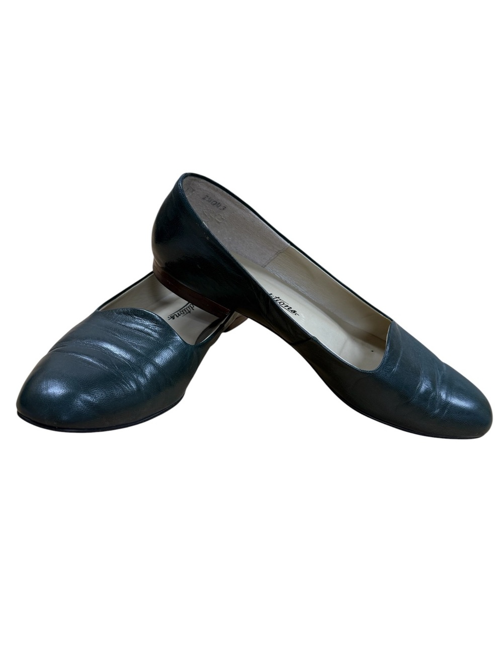 Vintage Auditions Dark Green Leather Pointed Toe Smoking Flats - Size 9.5